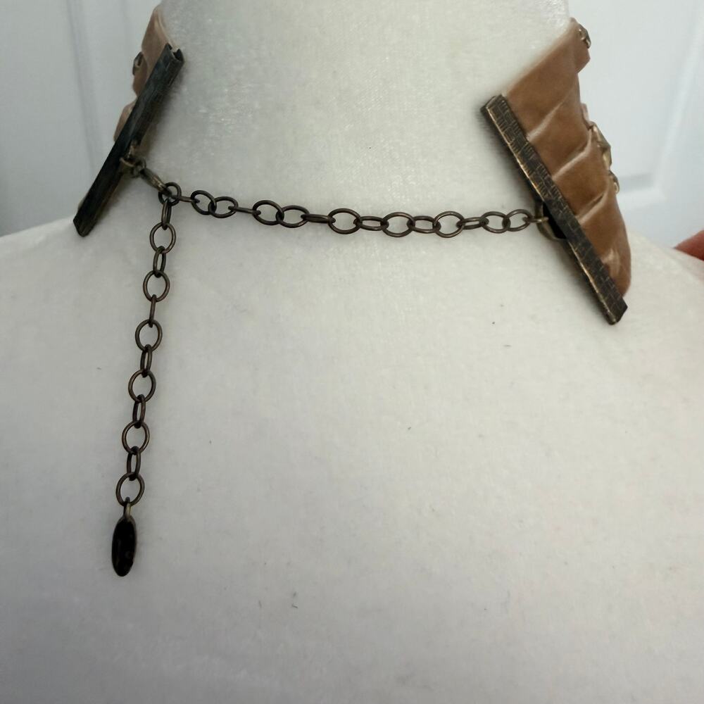 Ettika Tan Velvet Gold Star Multistrand Adjustable Boho Choker Necklace - Picture 3 of 5